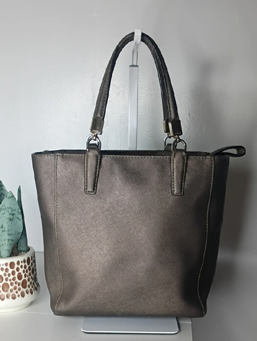 Coach Madison Saffiano Mini North South Tote Bronze Purse Bag